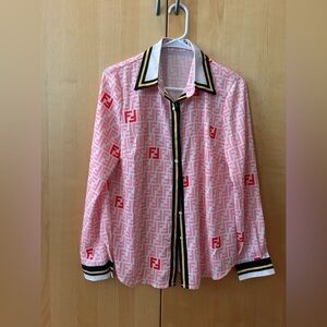 Fendi Pink and Black Geometric Blouse